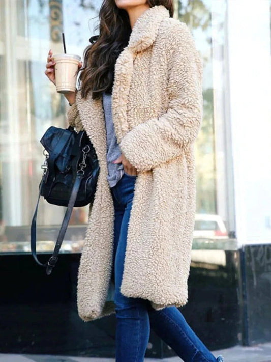 Plush Lapel Open Front Coat