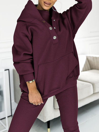 Women's athleisure hooded sweatshirt sleeveless top and leggings three-piece set