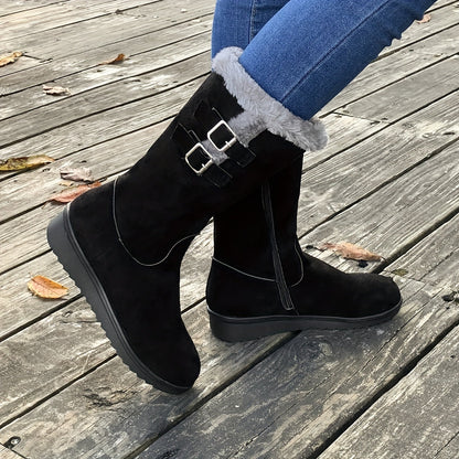 Women's thickened velvet mid-tube snow boots