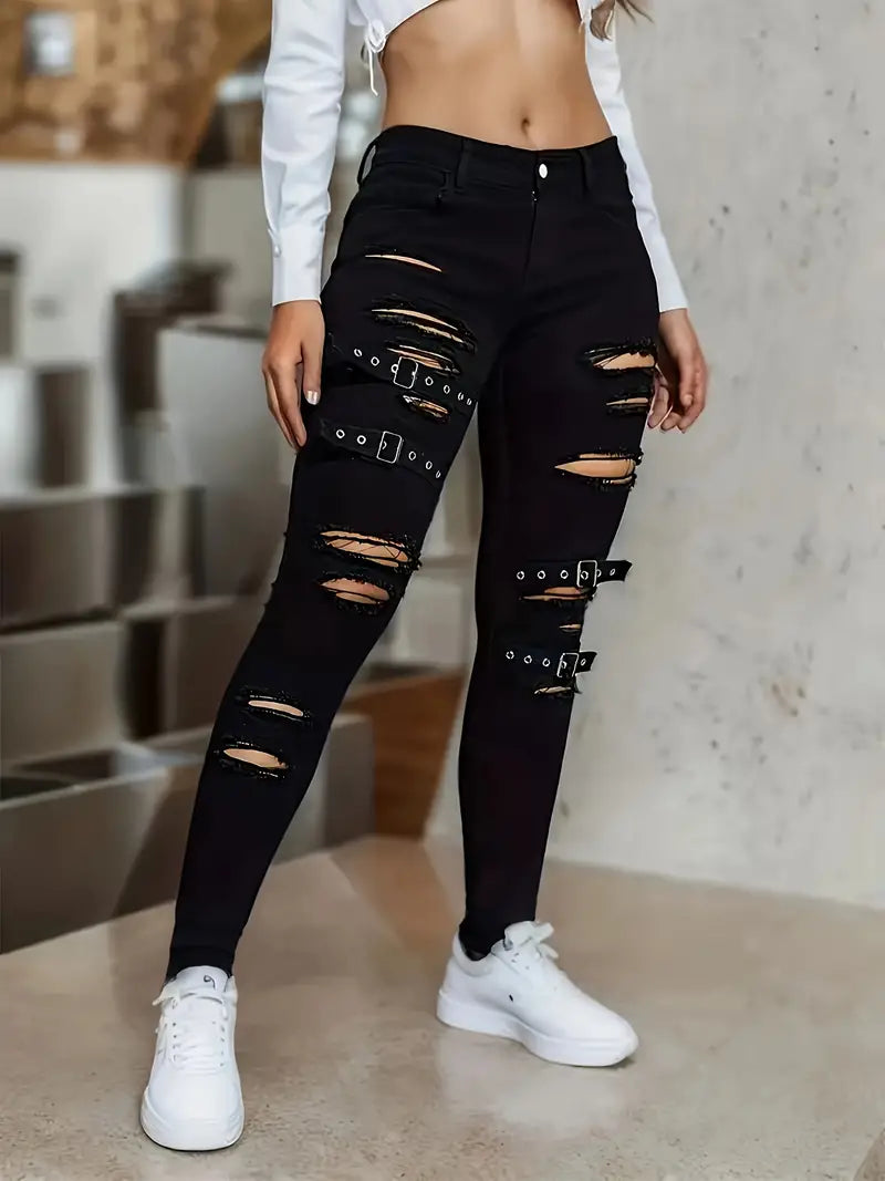 Women's stylish ripped skinny jeans