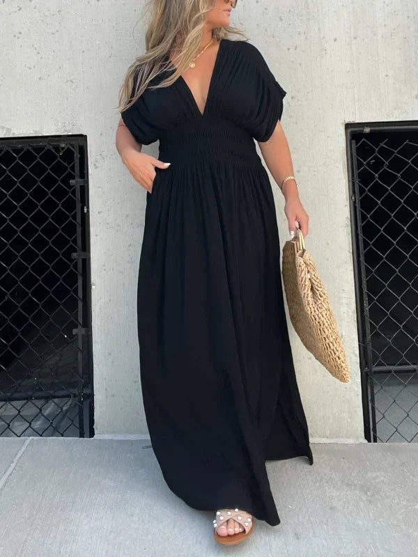 Flowing Fit V-Neck Maxi Dress