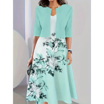 Women’s Long Dress – Fit and Flare – Keyhole Neck – Bold Floral Print – Breathable Blend