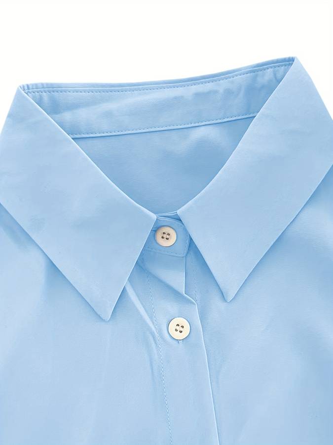 Women's Shirt Dress - Button-Up Collar - Three-Quarter Sleeve - Ruffled Hem Elegant Fit
