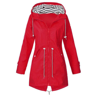 Women's large size striped hooded windbreaker jacket