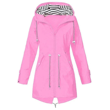 Women's large size striped hooded windbreaker jacket