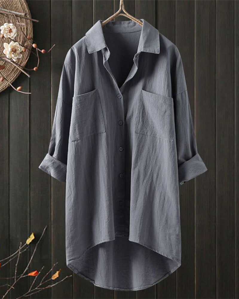 Women's Tunic Shirt - Breathable Cotton - Button-Up Relaxed Fit - Long Sleeve