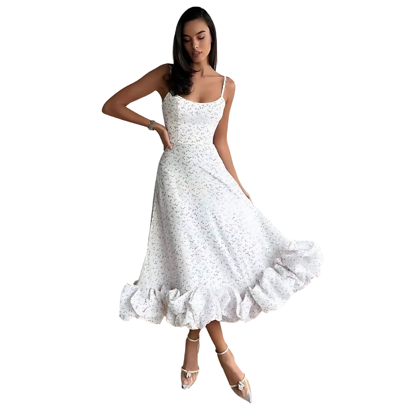 Ruffled Hem A-Line Midi Dress