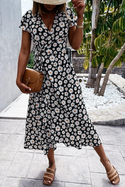 Floral Print Lightweight Flowy Midi Dress