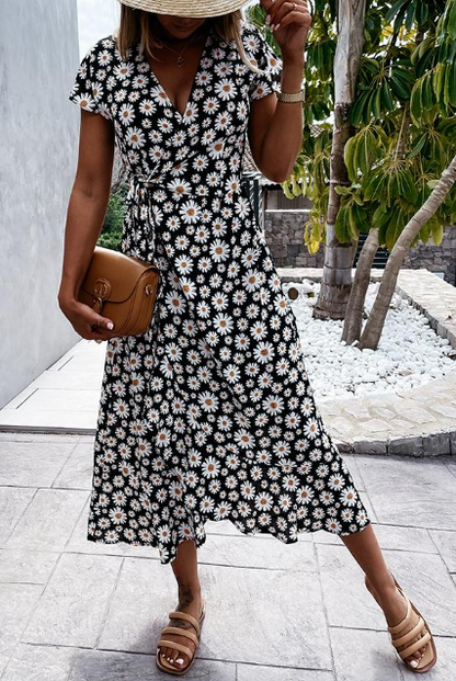 Women's Midi Dress - Floral Print - Short Sleeve - Lightweight Flowy Fit