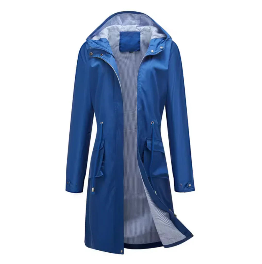 Women’s Long Hooded Jacket – Water-Resistant – Tailored Fit – Zip Front – Adjustable Waist