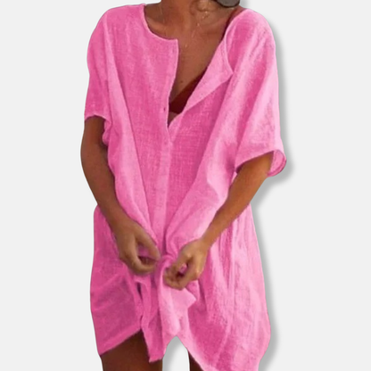 Women's Tunic Dress  - Button Down - Short Sleeve Breathable Fit