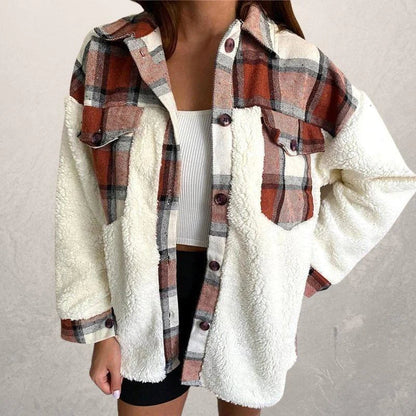 Women's plaid fluffy winter jacket coat