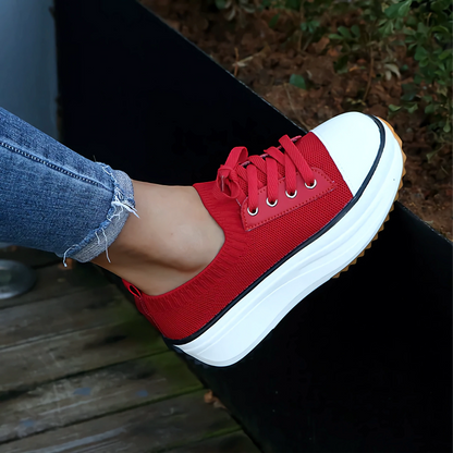 Women’s Sneakers – Soft Knit Upper – Platform Sole – Lace-Up Breathable Fit