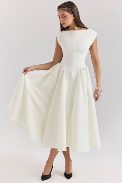 Women’s Dress – Satin-Like Fabric – A-Line Midi – Sleeveless High Neck – Formal Fit