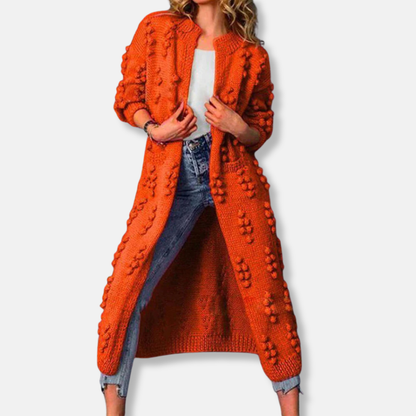 Francesca Wool Long Cardigan | Ribbed Open Front Cardigan