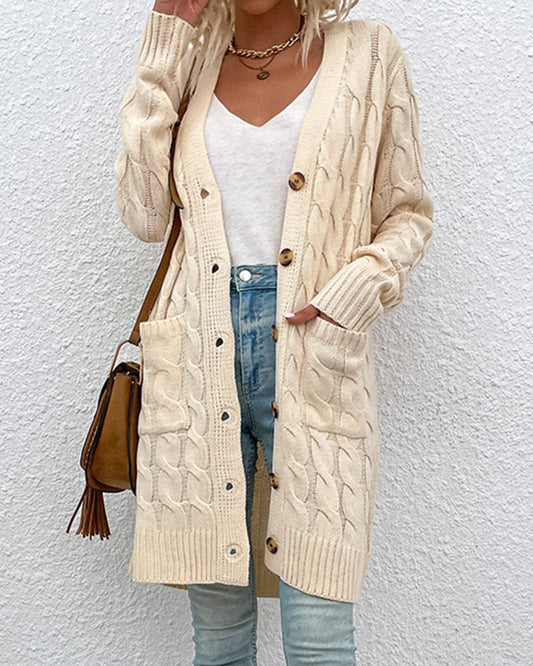 Twisted Button Long Cardigan Sweater