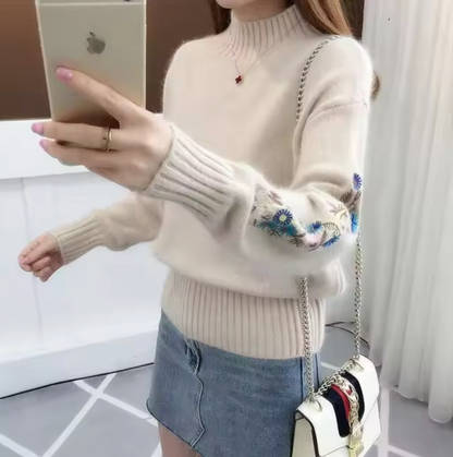 Women's floral embroidered knitted sweater