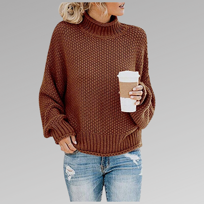 Women's Chunky Knit Sweater - Wool Blend - Oversized Fit - High Turtleneck Warm Pullover