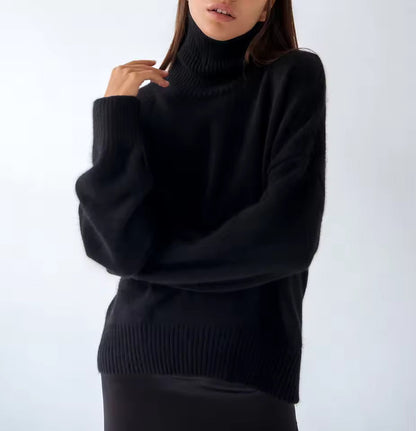 Women’s Pullover Sweater – Oversized Fit – Turtleneck – Wool Knit – Long Sleeve