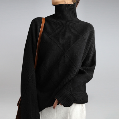 Women's turtleneck sweater with diagonal design