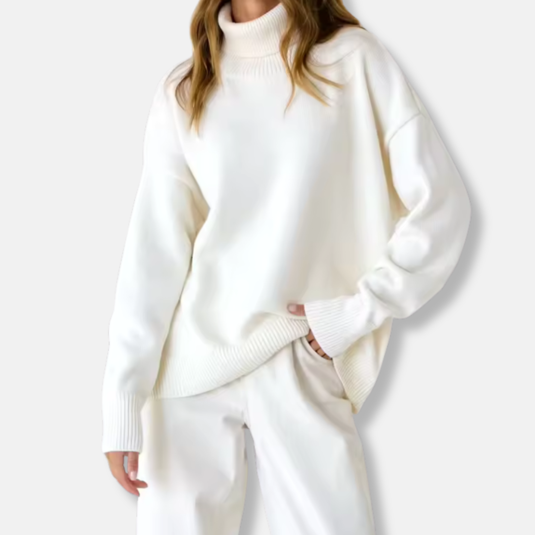 Ribbed Knit Oversized Fit Turtleneck Sweater 