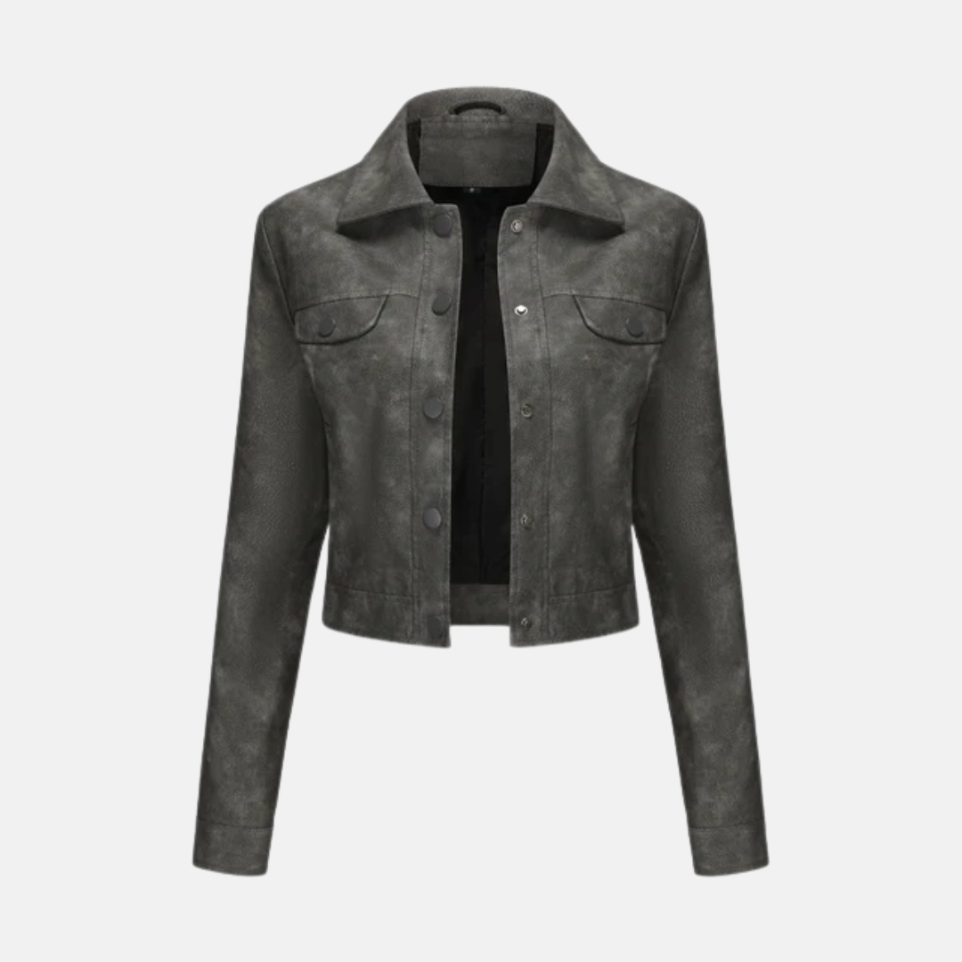 Faux Suede Cropped Snap-Button Jacket