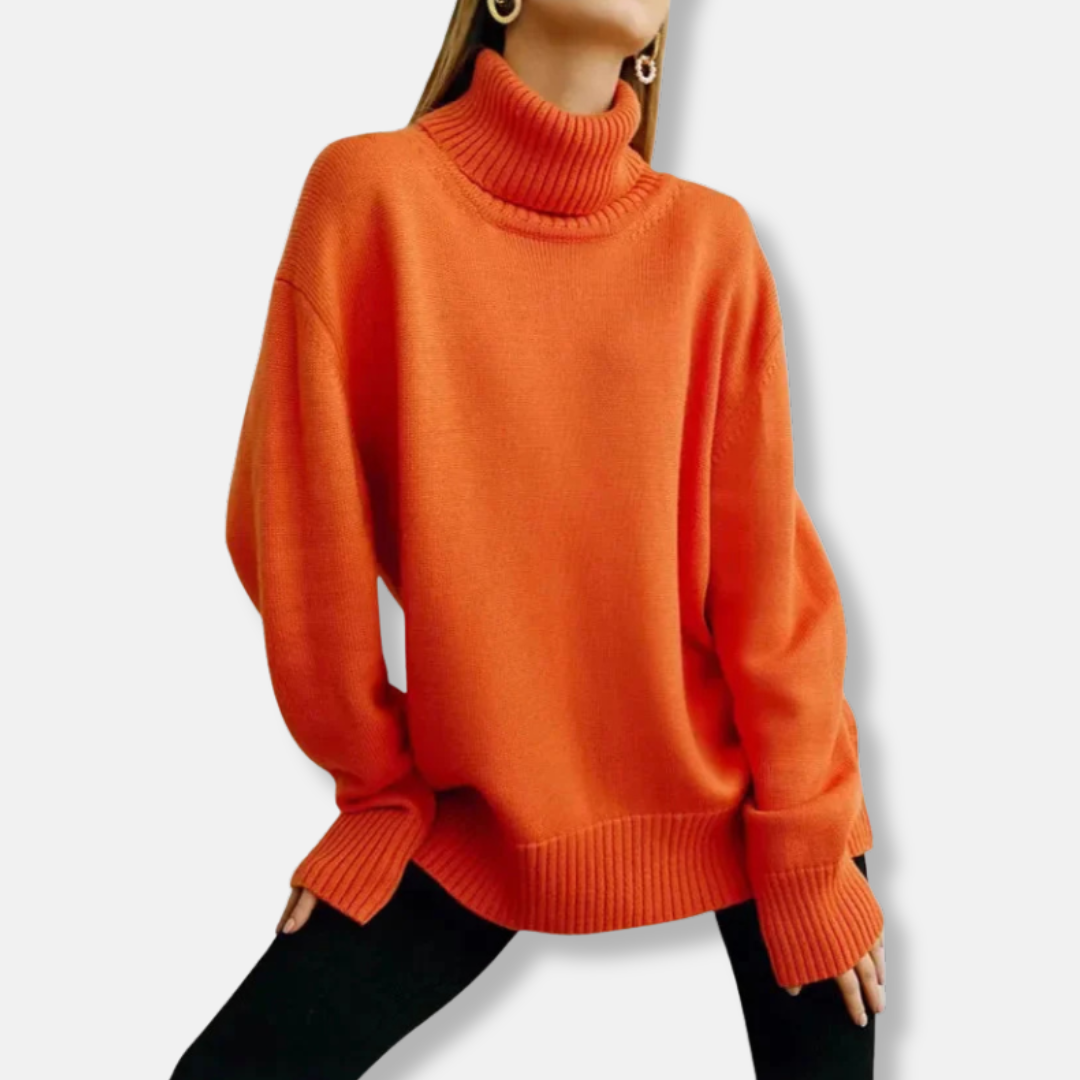 Ribbed Turtleneck Loose Fit Sweater