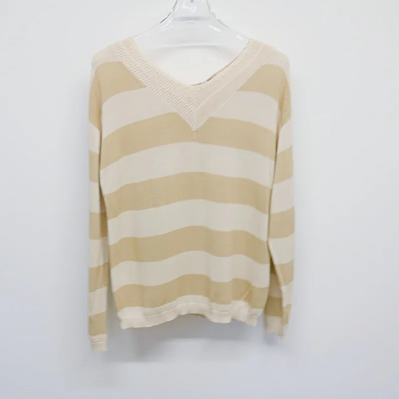 Trendy striped women's sweater with loose fit v-neck design