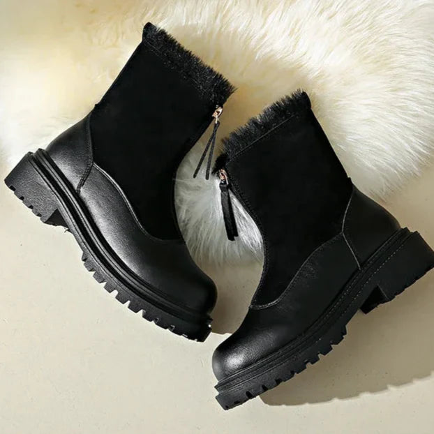 Isla Ankle-Length Ankle Combat Boots | Fur Trim Lug Sole Combat Boots
