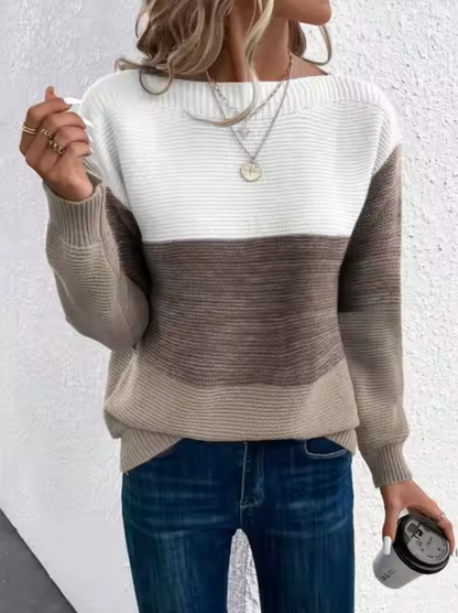 Women's knitted sweater with contrast color