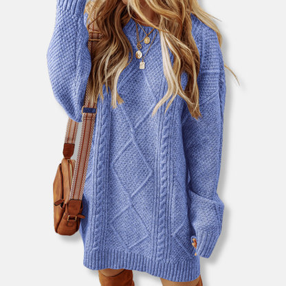 Women’s Sweatshirt – Cable Knit Wool – Loose Fit – Knee Length – Long Sleeve Casual Wear