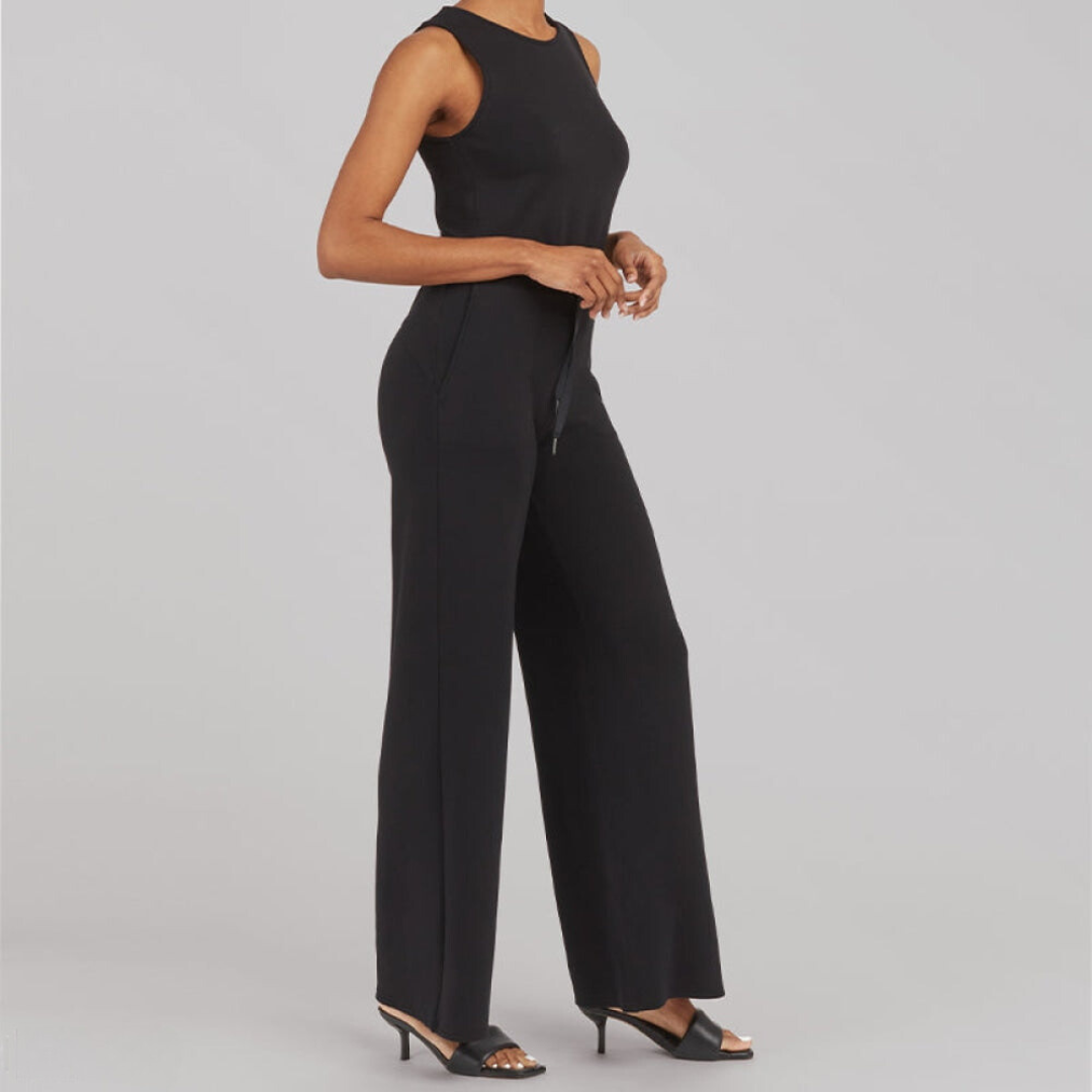 Women's Two-Piece Set - Sleeveless Fitted Top & Wide-Leg Pants - High Waist Adjustable Fit