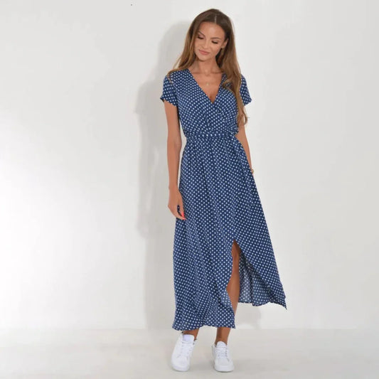 Tie Waist Flowy V-Neck Wrap Dress