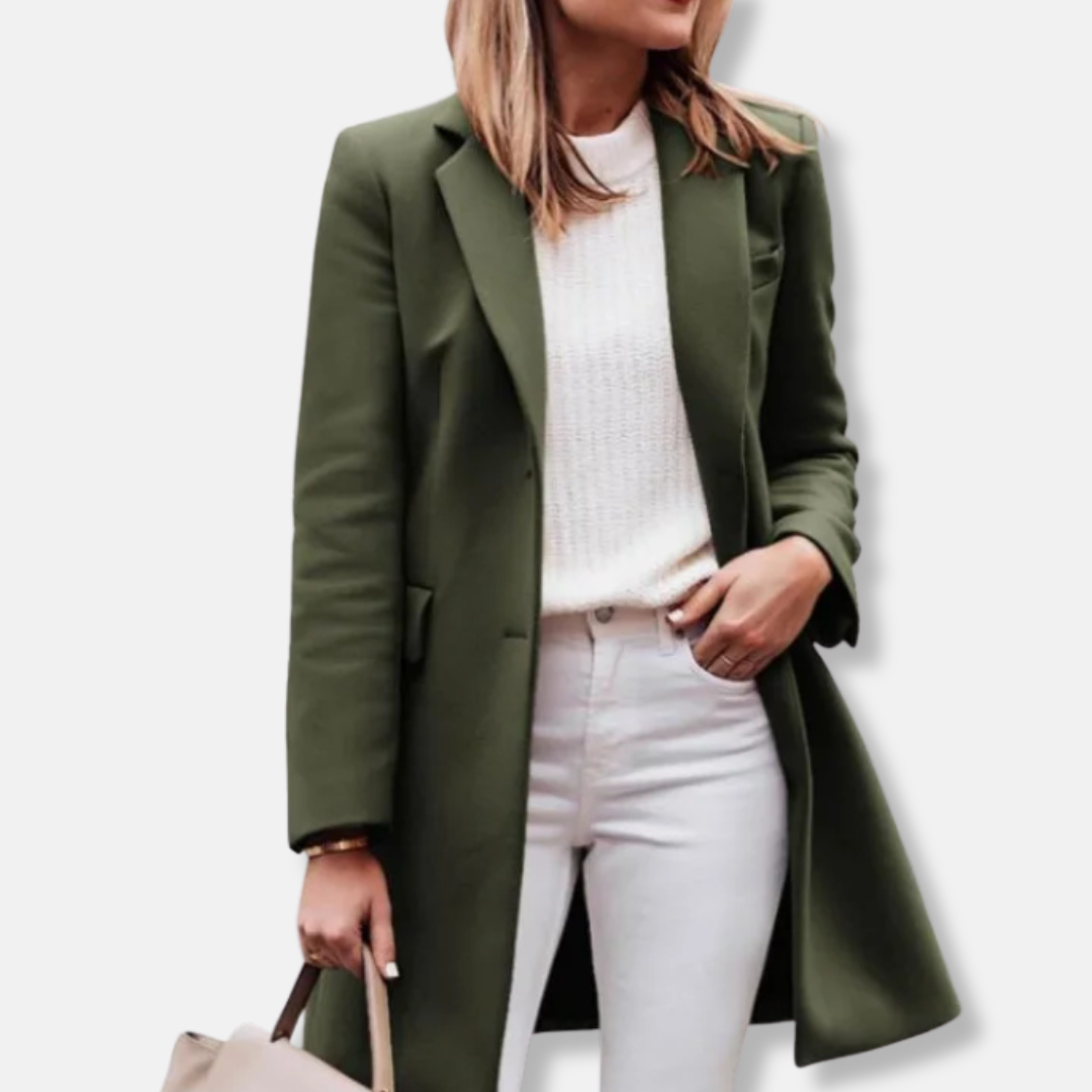 Olivia Wool Trench Coat | Collared Mid-Thigh Coat