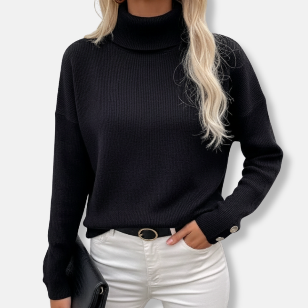 Olivia Oversized Turtleneck Sweater | Ribbed Button Cuff Sweater