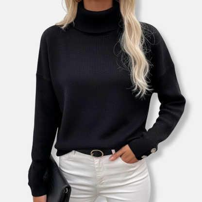 Olivia Oversized Turtleneck Sweater | Ribbed Button Cuff Sweater