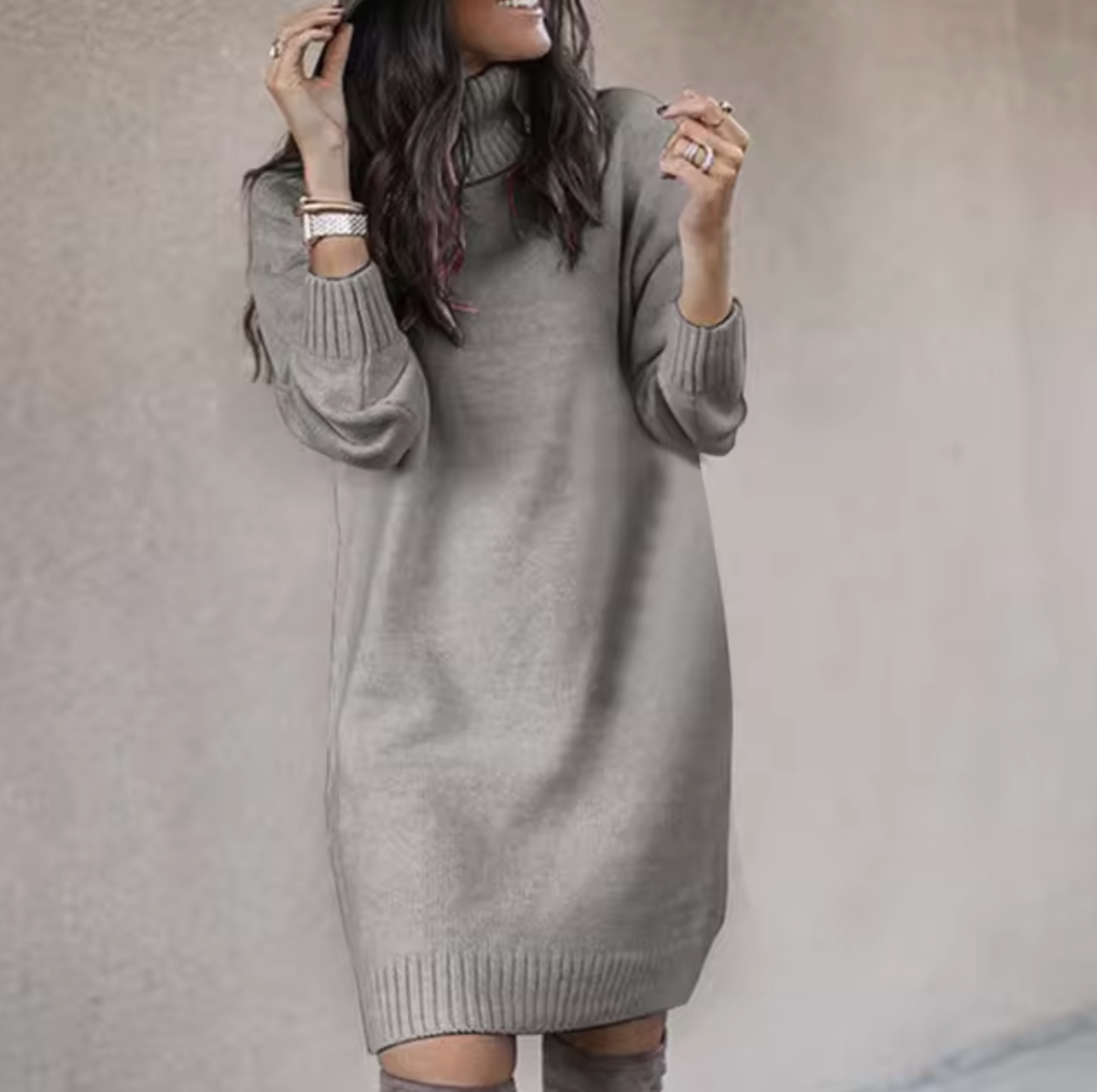 Loose Fit Turtleneck Sweater Dress