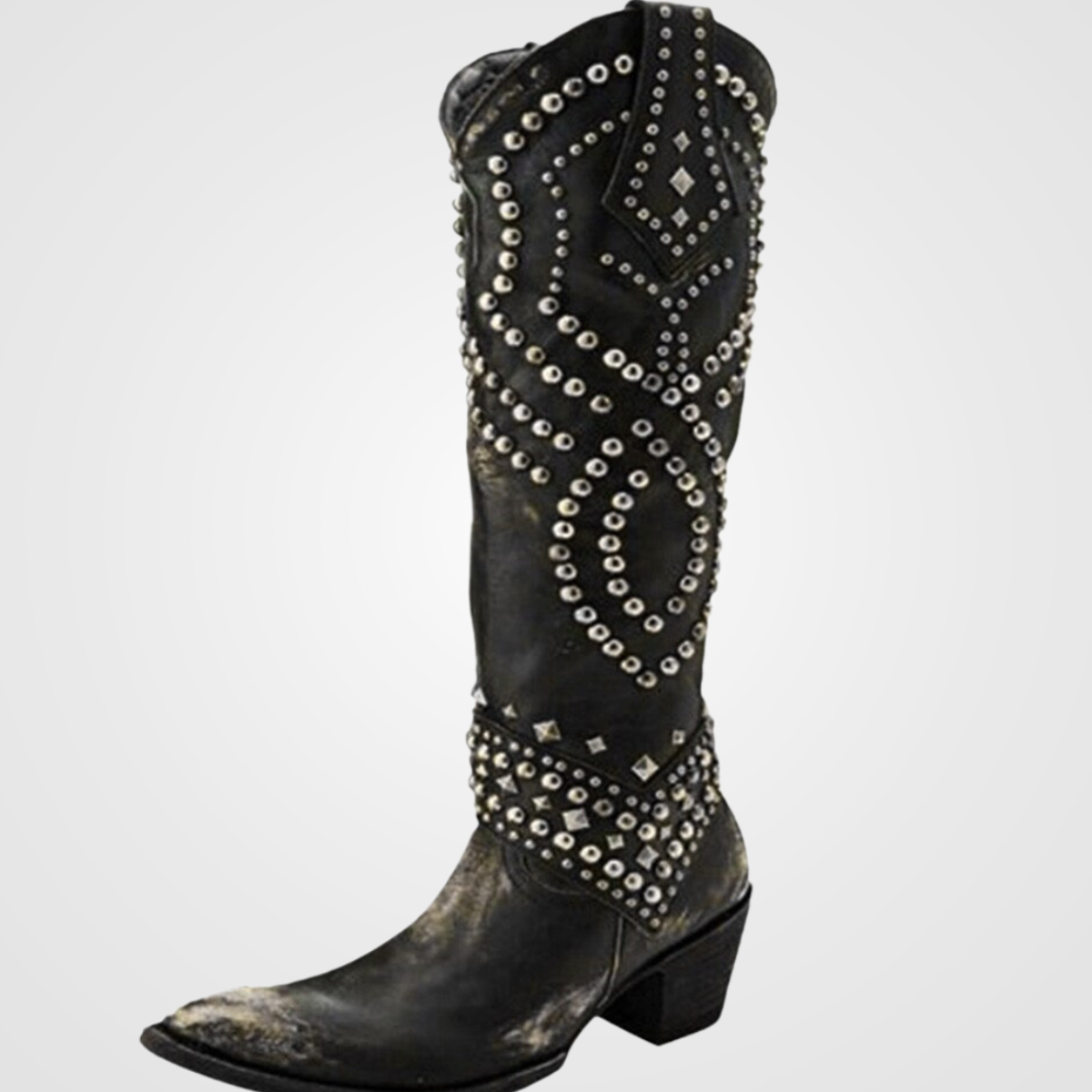 Women's long boots with rivet design