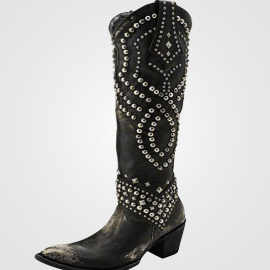 Rivet Design Long Ankle Boots