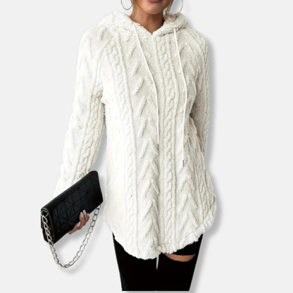 Women’s Hooded Sweatshirt - Knit - Chevron Texture - Relaxed Fit - Long Sleeve