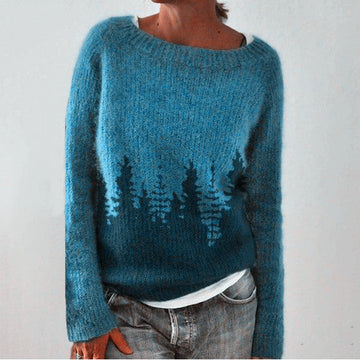 Women's fashion color-block loose round neck pullover sweater