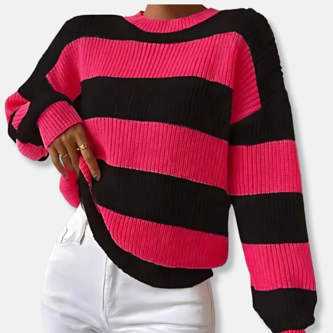 Ribbed Knit Loose Fit Balloon Sleeve Sweatshirt 