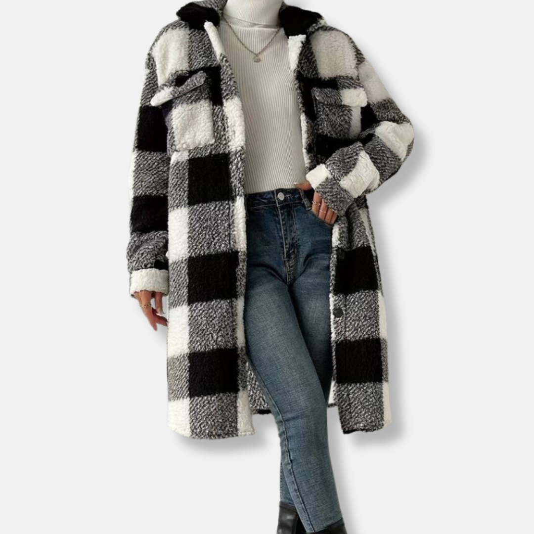 Isabella Fleece Check Shacket | Oversized Collared Shacket