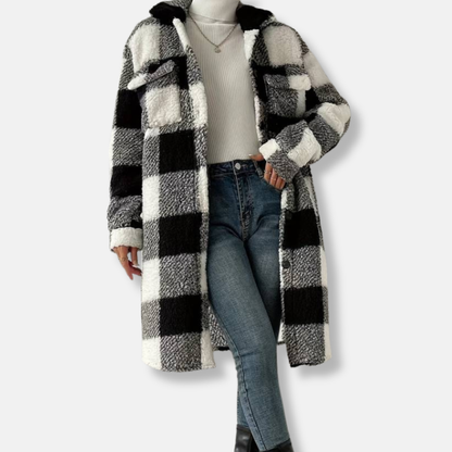 Isabella Fleece Check Shacket | Oversized Collared Shacket
