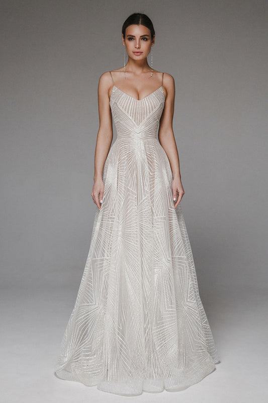 Geometric Pattern Chiffon Overlay Evening Dress