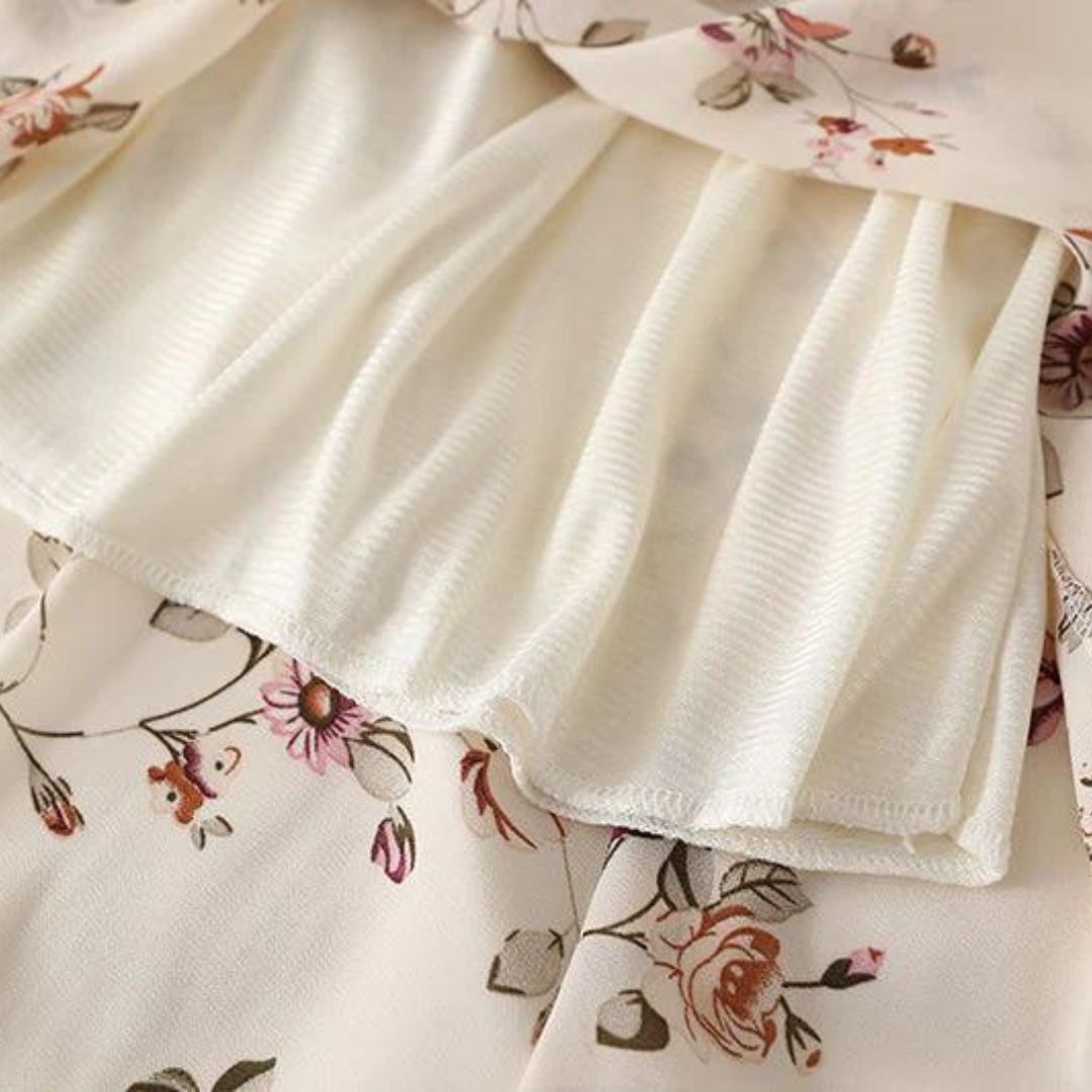 Women's Maxi Dress - Floral Print - V-Neck Cinched Waist - Short Flutter Sleeves
