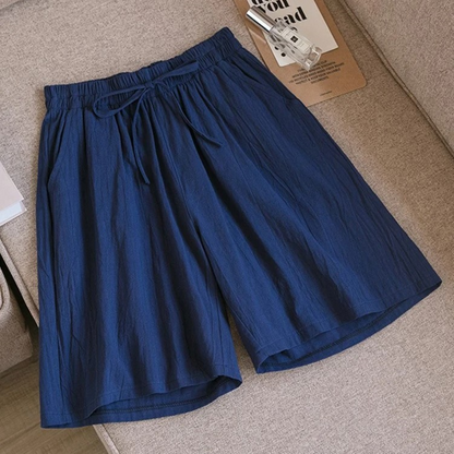 Women's Loose-Fit Shorts - Breathable Cotton Linen - Elastic Waist with Drawstring