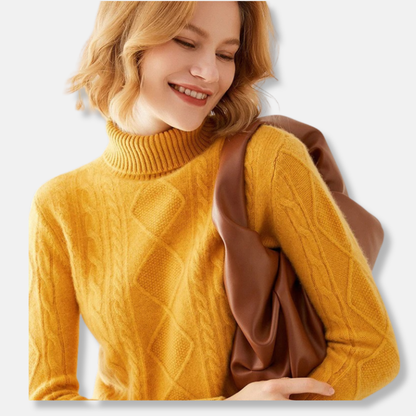 Women’s Sweater - Knitted Fabric - Turtleneck - Slim Fit - Cable Knit