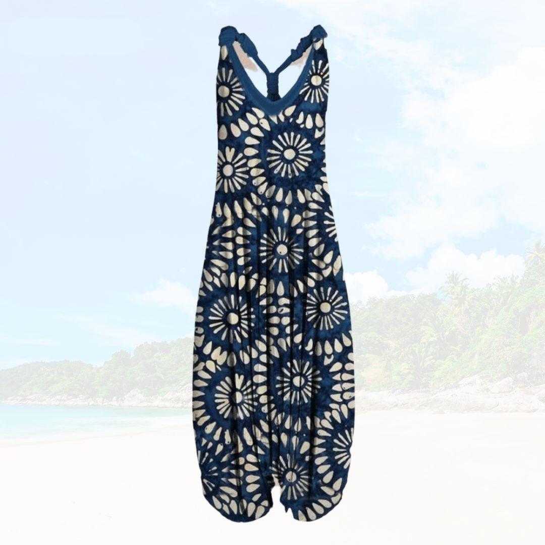 Women’s Jumpsuit – Relaxed Fit – Sleeveless – Low V-Neck – Breathable Blend – Full Length