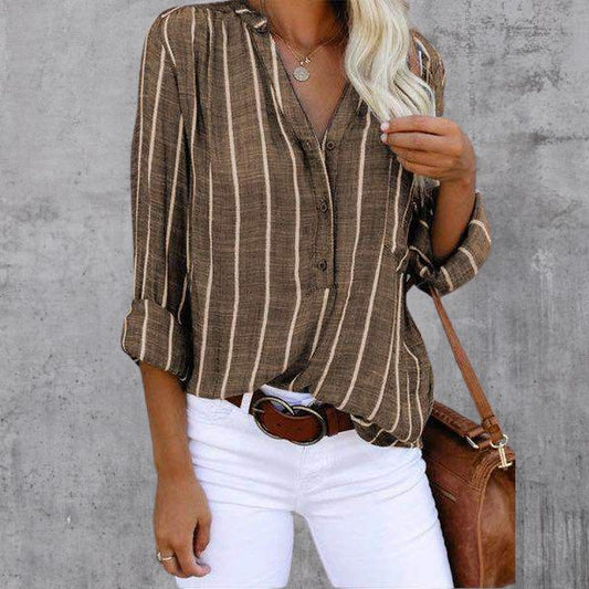 Striped Relaxed Fit Button-Up Blouse